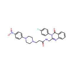 O=C(CCN1CCN(c2ccc([N+](=O)[O-])cc2)CC1)NCc1nc2ccccc2c(=O)n1-c1ccc(F)cc1 ZINC000029123745