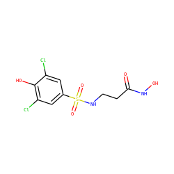 O=C(CCNS(=O)(=O)c1cc(Cl)c(O)c(Cl)c1)NO ZINC001772575657