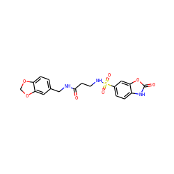O=C(CCNS(=O)(=O)c1ccc2[nH]c(=O)oc2c1)NCc1ccc2c(c1)OCO2 ZINC000020994445