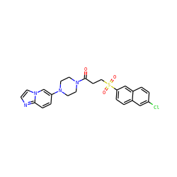 O=C(CCS(=O)(=O)c1ccc2cc(Cl)ccc2c1)N1CCN(c2ccc3nccn3c2)CC1 ZINC000029056379