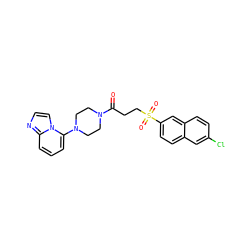 O=C(CCS(=O)(=O)c1ccc2cc(Cl)ccc2c1)N1CCN(c2cccc3nccn23)CC1 ZINC000029055801