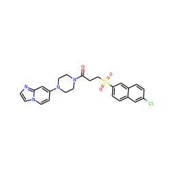 O=C(CCS(=O)(=O)c1ccc2cc(Cl)ccc2c1)N1CCN(c2ccn3ccnc3c2)CC1 ZINC000029055872