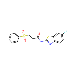 O=C(CCS(=O)(=O)c1ccccc1)Nc1nc2ccc(F)cc2s1 ZINC000004348049