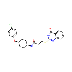 O=C(CCSc1nc2ccccc2c(=O)[nH]1)N[C@H]1CC[C@H](Oc2ccc(Cl)cc2)CC1 ZINC000299847003