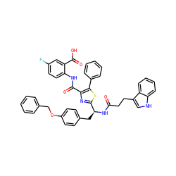 O=C(CCc1c[nH]c2ccccc12)N[C@@H](Cc1ccc(OCc2ccccc2)cc1)c1nc(C(=O)Nc2ccc(F)cc2C(=O)O)c(-c2ccccc2)s1 ZINC000096285492