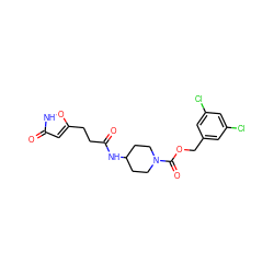 O=C(CCc1cc(=O)[nH]o1)NC1CCN(C(=O)OCc2cc(Cl)cc(Cl)c2)CC1 ZINC000217412264