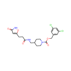 O=C(CCc1cc(=O)[nH]o1)NCC1CCN(C(=O)OCc2cc(Cl)cc(Cl)c2)CC1 ZINC000150321597