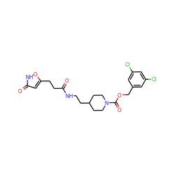 O=C(CCc1cc(=O)[nH]o1)NCCC1CCN(C(=O)OCc2cc(Cl)cc(Cl)c2)CC1 ZINC000150299380
