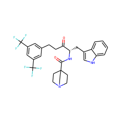 O=C(CCc1cc(C(F)(F)F)cc(C(F)(F)F)c1)[C@H](Cc1c[nH]c2ccccc12)NC(=O)C12CCN(CC1)CC2 ZINC000001483533