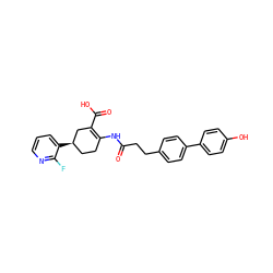 O=C(CCc1ccc(-c2ccc(O)cc2)cc1)NC1=C(C(=O)O)C[C@H](c2cccnc2F)CC1 ZINC000049048220