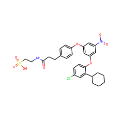 O=C(CCc1ccc(Oc2cc(Oc3ccc(Cl)cc3C3CCCCC3)cc([N+](=O)[O-])c2)cc1)NCCS(=O)(=O)O ZINC000095605824