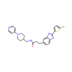O=C(CCc1ccc2nc(-c3ccc(Br)s3)[nH]c2c1)NCC1CCN(c2ccncc2)CC1 ZINC000027209181