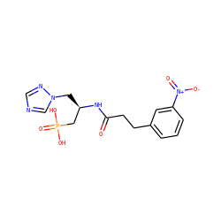O=C(CCc1cccc([N+](=O)[O-])c1)N[C@H](Cn1cncn1)CP(=O)(O)O ZINC000026175984