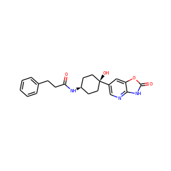 O=C(CCc1ccccc1)N[C@H]1CC[C@](O)(c2cnc3[nH]c(=O)oc3c2)CC1 ZINC000253660843
