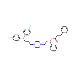 O=C(CCc1ccccc1)O[C@@H](CCN1CCN(CCCN(c2ccc(F)cc2)c2ccc(F)cc2)CC1)c1ccccc1 ZINC000044281233