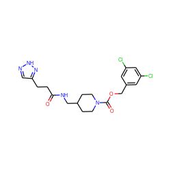 O=C(CCc1cn[nH]n1)NCC1CCN(C(=O)OCc2cc(Cl)cc(Cl)c2)CC1 ZINC000217886793