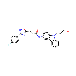 O=C(CCc1nc(-c2ccc(F)cc2)no1)Nc1ccc2c(c1)c1ccccc1n2CCCO ZINC000103252274