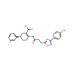 O=C(CCc1nc(-c2ccc(O)cn2)no1)NC1=C(C(=O)O)C[C@H](c2cccc(F)c2)CC1 ZINC000049110212