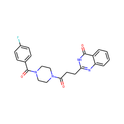 O=C(CCc1nc2ccccc2c(=O)[nH]1)N1CCN(C(=O)c2ccc(F)cc2)CC1 ZINC000029317424
