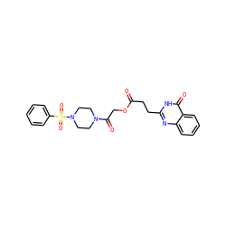 O=C(CCc1nc2ccccc2c(=O)[nH]1)OCC(=O)N1CCN(S(=O)(=O)c2ccccc2)CC1 ZINC000008673098