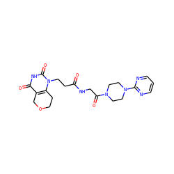 O=C(CCn1c2c(c(=O)[nH]c1=O)COCC2)NCC(=O)N1CCN(c2ncccn2)CC1 ZINC000013860441