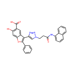 O=C(CCn1cc(-c2c(-c3ccccc3)oc3cc(O)c(C(=O)O)cc23)nn1)Nc1cccc2ccccc12 ZINC000066112675