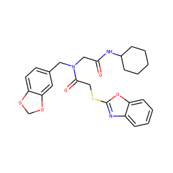 O=C(CN(Cc1ccc2c(c1)OCO2)C(=O)CSc1nc2ccccc2o1)NC1CCCCC1 ZINC000001365571