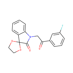 O=C(CN1C(=O)C2(OCCO2)c2ccccc21)c1cccc(F)c1 ZINC001772606052