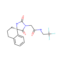 O=C(CN1C(=O)N[C@@]2(CCCc3ccccc32)C1=O)NCC(F)(F)F ZINC000002624002