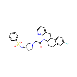 O=C(CN1CC[C@@H](NS(=O)(=O)c2ccccc2)C1)N[C@@H]1CCc2cc(F)ccc2[C@H]1Cc1cccnc1 ZINC000013804543