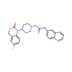 O=C(CN1CCC(N2C(=O)OCc3cc(F)ccc32)CC1)Nc1ccc2ncccc2c1 ZINC000013612793