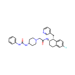 O=C(CN1CCC(NC(=O)Nc2ccccc2)CC1)N[C@H]1CCc2cc(F)ccc2[C@H]1Cc1cccnc1 ZINC000029388888