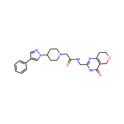 O=C(CN1CCC(n2cc(-c3ccccc3)cn2)CC1)NCc1nc2c(c(=O)[nH]1)COCC2 ZINC000208772978