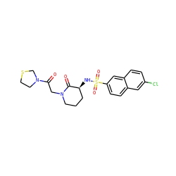 O=C(CN1CCC[C@H](NS(=O)(=O)c2ccc3cc(Cl)ccc3c2)C1=O)N1CCSC1 ZINC000036412857