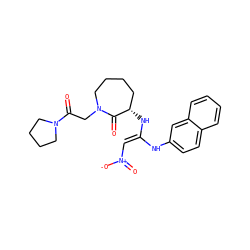 O=C(CN1CCCC[C@H](N/C(=C/[N+](=O)[O-])Nc2ccc3ccccc3c2)C1=O)N1CCCC1 ZINC000101060741