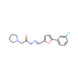 O=C(CN1CCCC1)N/N=C/c1ccc(-c2cccc(Cl)c2)o1 ZINC000000342576