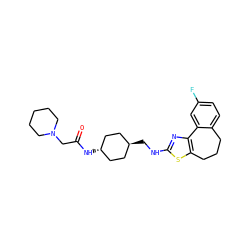 O=C(CN1CCCCC1)N[C@H]1CC[C@H](CNc2nc3c(s2)CCCc2ccc(F)cc2-3)CC1 ZINC000261125632