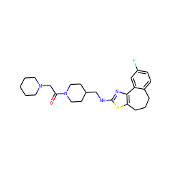 O=C(CN1CCCCC1)N1CCC(CNc2nc3c(s2)CCCc2ccc(F)cc2-3)CC1 ZINC000026492178