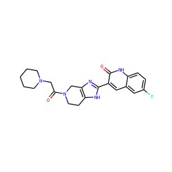 O=C(CN1CCCCC1)N1CCc2[nH]c(-c3cc4cc(F)ccc4[nH]c3=O)nc2C1 ZINC000084617674