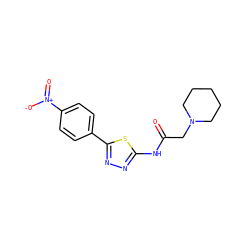 O=C(CN1CCCCC1)Nc1nnc(-c2ccc([N+](=O)[O-])cc2)s1 ZINC000019818018