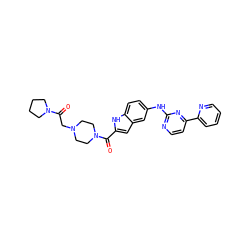 O=C(CN1CCN(C(=O)c2cc3cc(Nc4nccc(-c5ccccn5)n4)ccc3[nH]2)CC1)N1CCCC1 ZINC000144240532