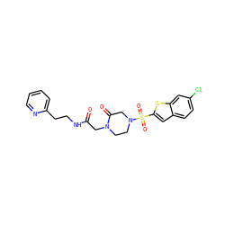 O=C(CN1CCN(S(=O)(=O)c2cc3ccc(Cl)cc3s2)CC1=O)NCCc1ccccn1 ZINC000029466750