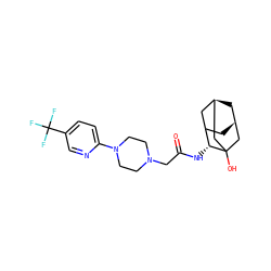 O=C(CN1CCN(c2ccc(C(F)(F)F)cn2)CC1)N[C@@H]1C2C[C@@H]3C[C@H](C2)CC1(O)C3 ZINC000035087347