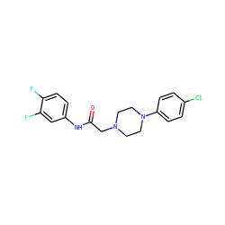 O=C(CN1CCN(c2ccc(Cl)cc2)CC1)Nc1ccc(F)c(F)c1 ZINC000058139169