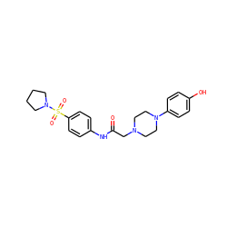 O=C(CN1CCN(c2ccc(O)cc2)CC1)Nc1ccc(S(=O)(=O)N2CCCC2)cc1 ZINC000058161338