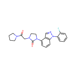 O=C(CN1CCN(c2cccc3c2cnn3-c2ccccc2F)C1=O)N1CCCC1 ZINC000653841678