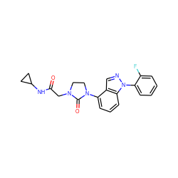 O=C(CN1CCN(c2cccc3c2cnn3-c2ccccc2F)C1=O)NC1CC1 ZINC000653841665