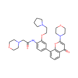 O=C(CN1CCOCC1)Nc1ccc(-c2cccc3c(=O)cc(N4CCOCC4)oc23)cc1OCCN1CCCC1 ZINC000101394109