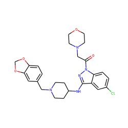 O=C(CN1CCOCC1)n1nc(NC2CCN(Cc3ccc4c(c3)OCO4)CC2)c2cc(Cl)ccc21 ZINC000028530027