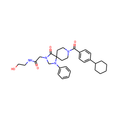 O=C(CN1CN(c2ccccc2)C2(CCN(C(=O)c3ccc(C4CCCCC4)cc3)CC2)C1=O)NCCO ZINC000066058879